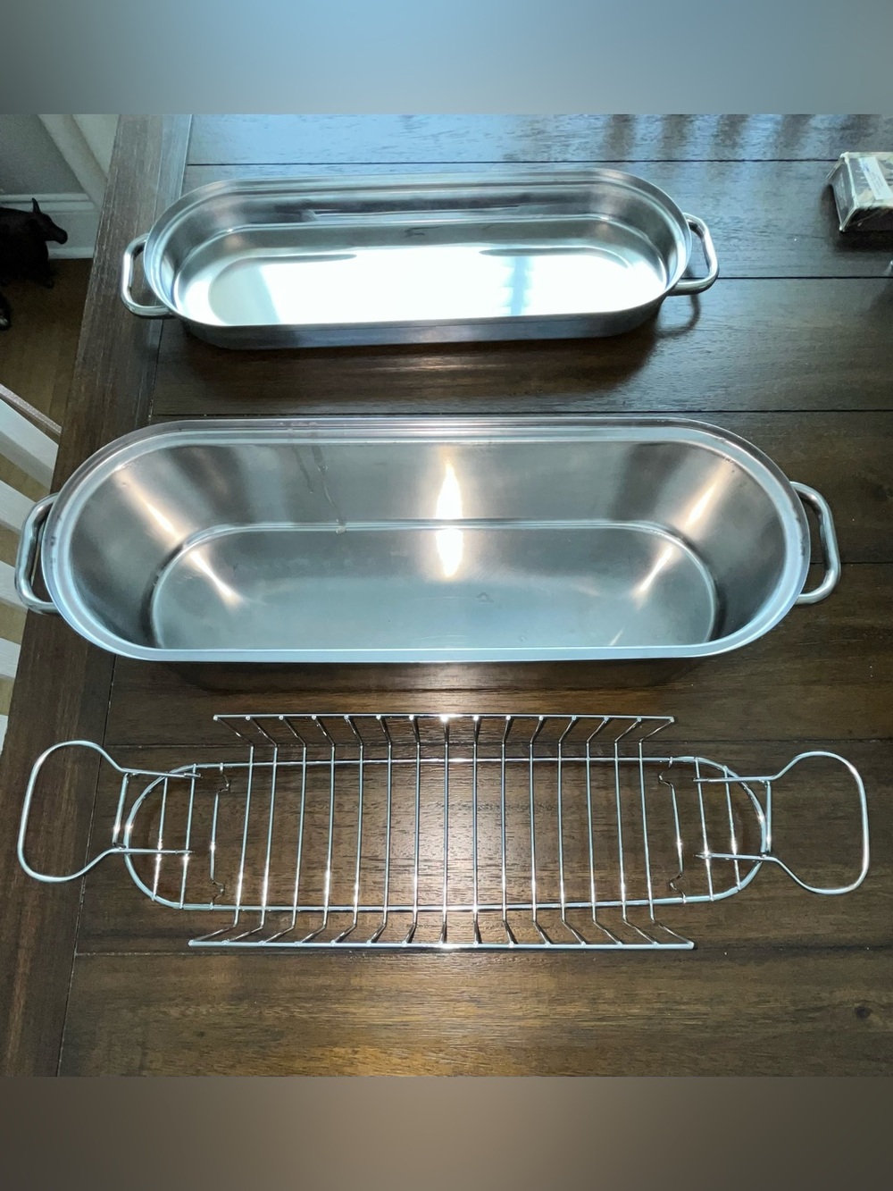 Stainless Steel 18" Large Fish Roasting/ Poaching Pan w/ Rack & Handles: Unused